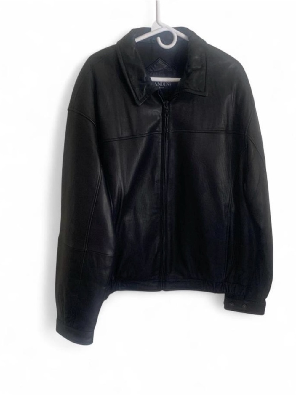 Brandini vintage Black genuine leather jacket biker bomber large men moto